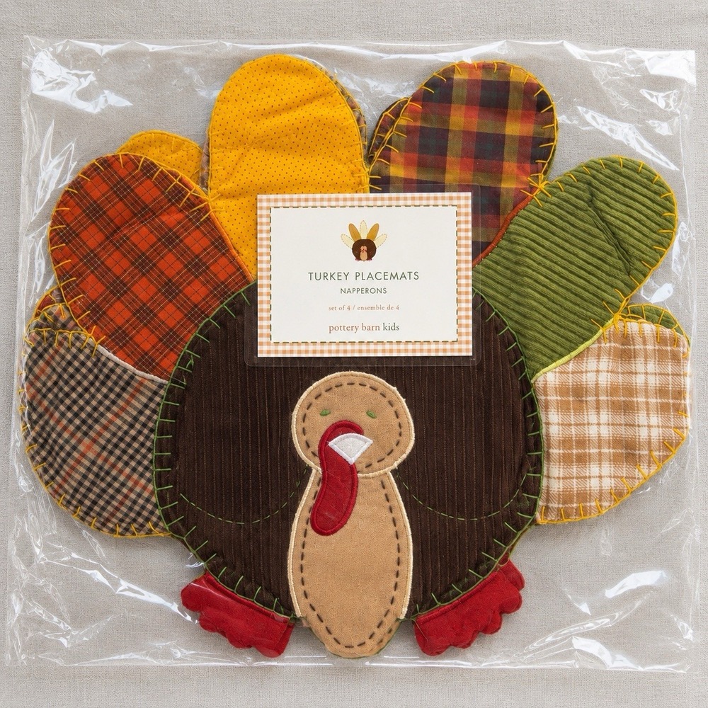 Pottery Barn Kids Turkey Utility Placemat Set Of 4 Fall Thanksgiving Table Decor